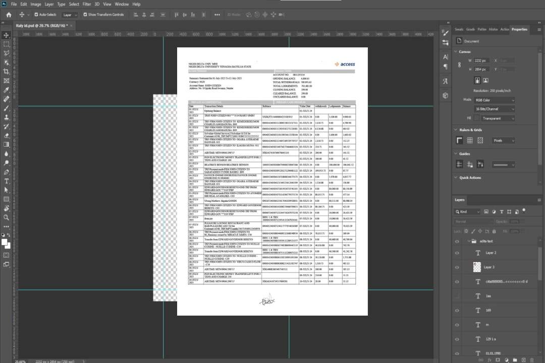 Nigéria Relevé de compte Access Bank Modèle Word et PDF template